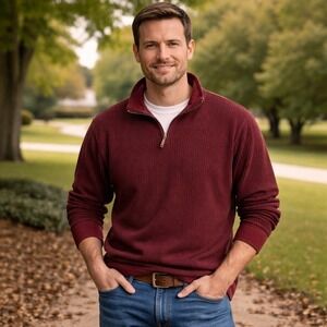 Lands End XL Men Herringbone Half Zip Top heavy career‎ capsule Preppy old money